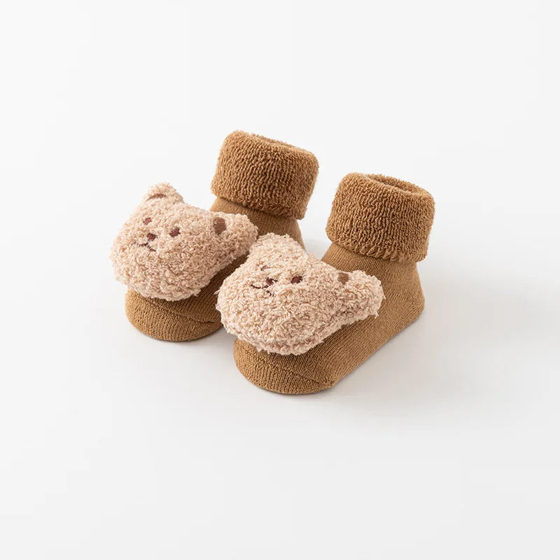 New Cute Cartoon Bear Baby Socks For Boys Girls Winter Soft Cotton Anti Slip Solid Newborn Toddler Sock Kids Thicken Socken The Little Baby Brand The Little Baby Brand