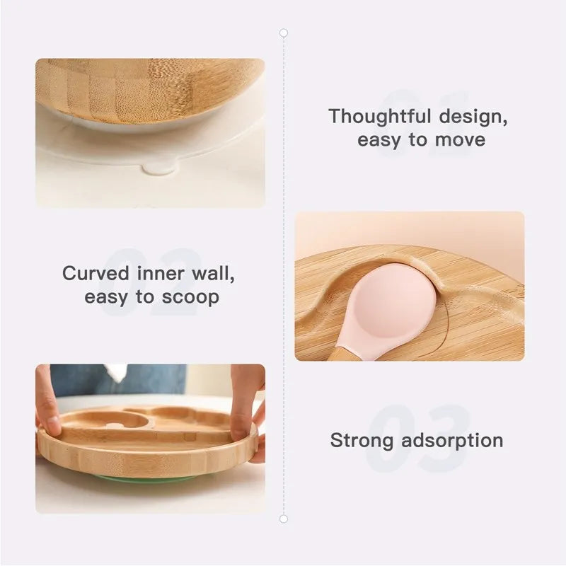 Baby Tableware Set Feeding Bowl Dinner Plate Cup Bibs Spoon Fork Bamboo Wooden Children's Feeding Dishes Sets BPA Free Non-Slip The Little Baby Brand The Little Baby Brand