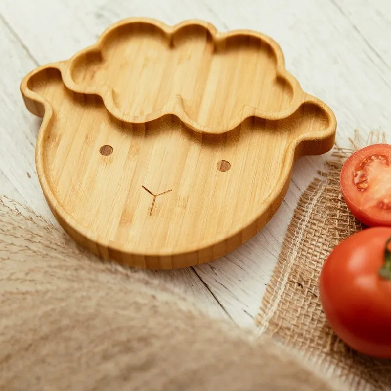 4pcs Children's Tableware Suction Plate Bowl Baby Dishes Baby Feeding Dishes Spoon Fork Sets Bamboo Plate for Kids Tableware The Little Baby Brand The Little Baby Brand