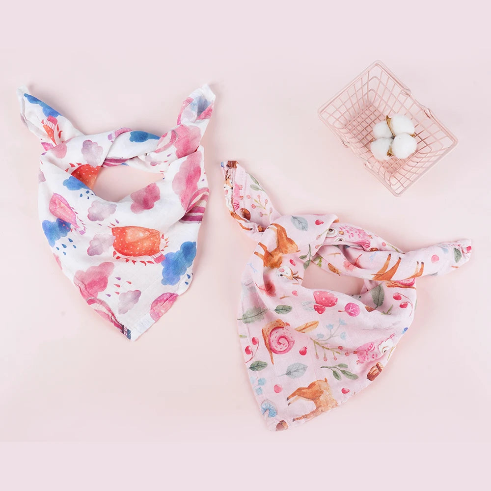 Elinfant 5pcs Gift Set Bamboo Cotton Muslin Bib Burp Cloth 100% Cotton 60*60cm 2 Layers Baby Scarf Handkerchief The Little Baby Brand The Little Baby Brand