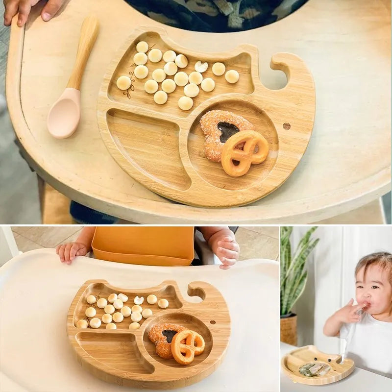 Baby Tableware Set Feeding Bowl Dinner Plate Cup Bibs Spoon Fork Bamboo Wooden Children's Feeding Dishes Sets BPA Free Non-Slip The Little Baby Brand The Little Baby Brand