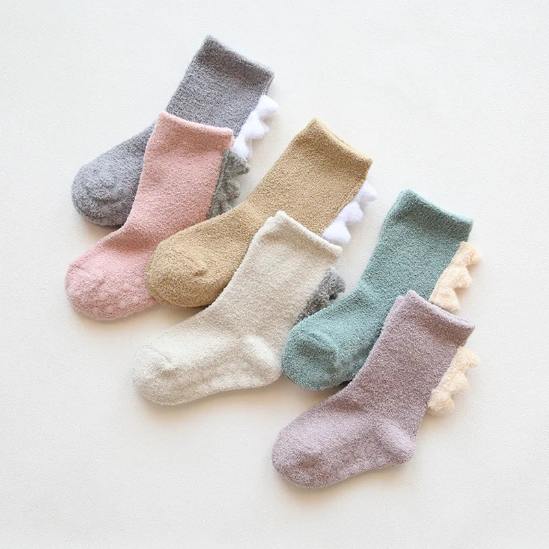 Autumn and Winter New Coral Wool Thickened Baby Socks Dinosaur Baby Socks Children's Middle Tube Socks 0-3 Years Old Baby Socks The Little Baby Brand The Little Baby Brand
