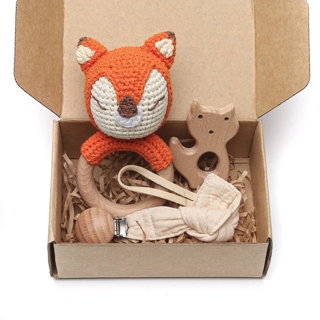 Baby Crochet Rattle Elephant Teether Toys Silicone Rudder Teething Toys Cotton Towel Wool Brush Weave Gift Box Bath Toys Set The Little Baby Brand The Little Baby Brand
