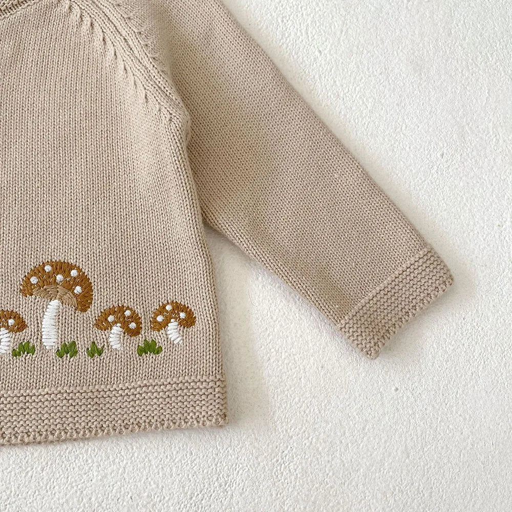 New 2024 Autumn Baby Sweaters 0-3Y Cute Mushroom Embroidery Girls Knitted Cardigans Coat Single Breast O-Neck Infant Sweater Top The Little Baby Brand The Little Baby Brand