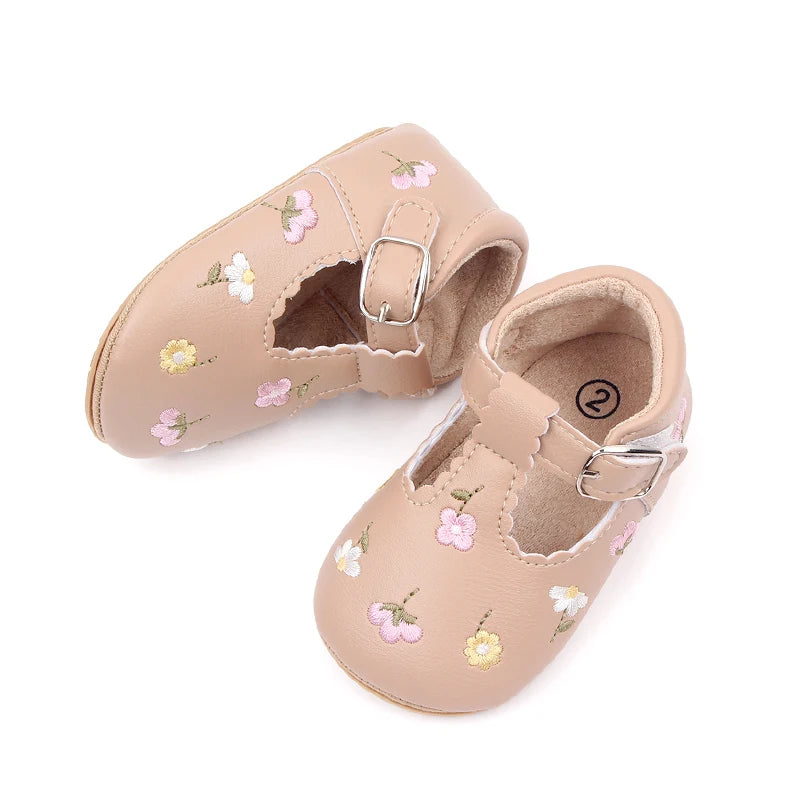 Baby Anti-Slip Breathable Sandal, Soft PU, TPR Sole, Spring and Autumn Shoes, Embroidery Flower, New Fashion, 2023 The Little Baby Brand The Little Baby Brand