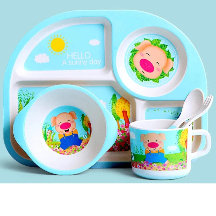 Cartoon Kids Tableware Children Dish with Partitions Bamboo Fiber Food Plates Fall-proof Baby Feeding Bowl Plate Baby Eating Set The Little Baby Brand The Little Baby Brand