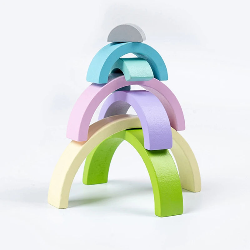 New Kids Montessori Arch Bridge Rainbow Building Blocks Wooden Toys Baby Early Education Color Cognitive Blocks Toy The Little Baby Brand The Little Baby Brand