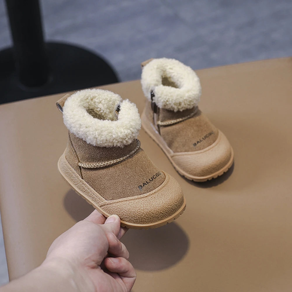 Cowhide Children's Winter Snow Boots Warm Suede Kids Cotton-padded Shoes Boys Girls Fashion Shoes The Little Baby Brand The Little Baby Brand