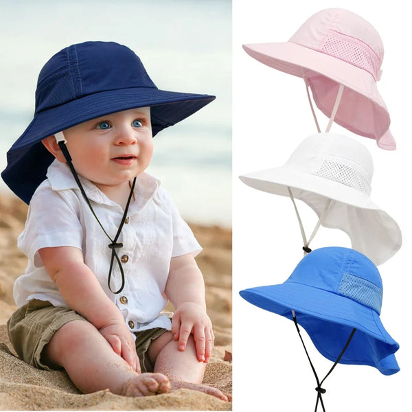 Spring Summer Baby Hat Beach Sun Protection Neck Kids Bucket Hats for Girls Boys Adjustable Children Cap Baby Accessories 6M-6Y The Little Baby Brand The Little Baby Brand