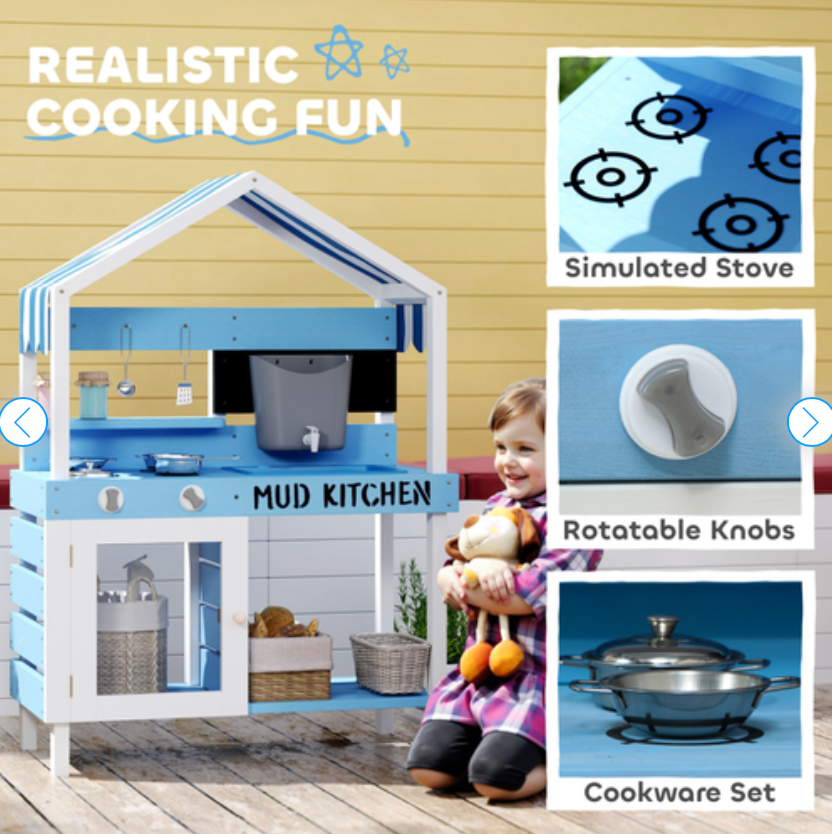 AIYAPLAY Kids Mud Kitchen, Outdoor Play Kitchen for Boys Girls, Blue AIYAPLAY The Little Baby Brand