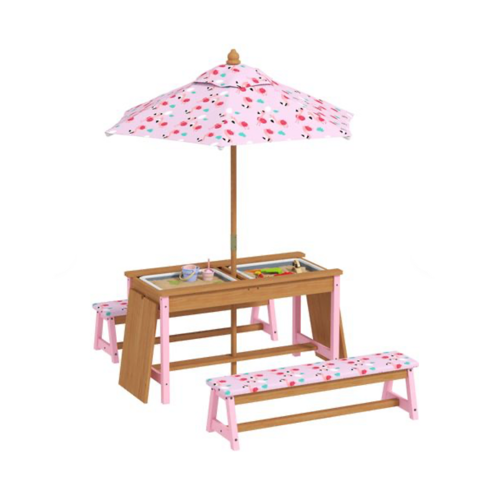 AIYAPLAY Kids Picnic Table, Wooden Children Garden Table and Bench Set, Pink AIYAPLAY The Little Baby Brand