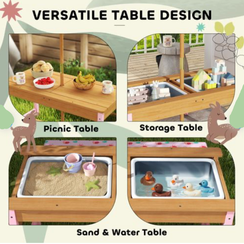 AIYAPLAY Kids Picnic Table, Wooden Children Garden Table and Bench Set, Pink AIYAPLAY The Little Baby Brand