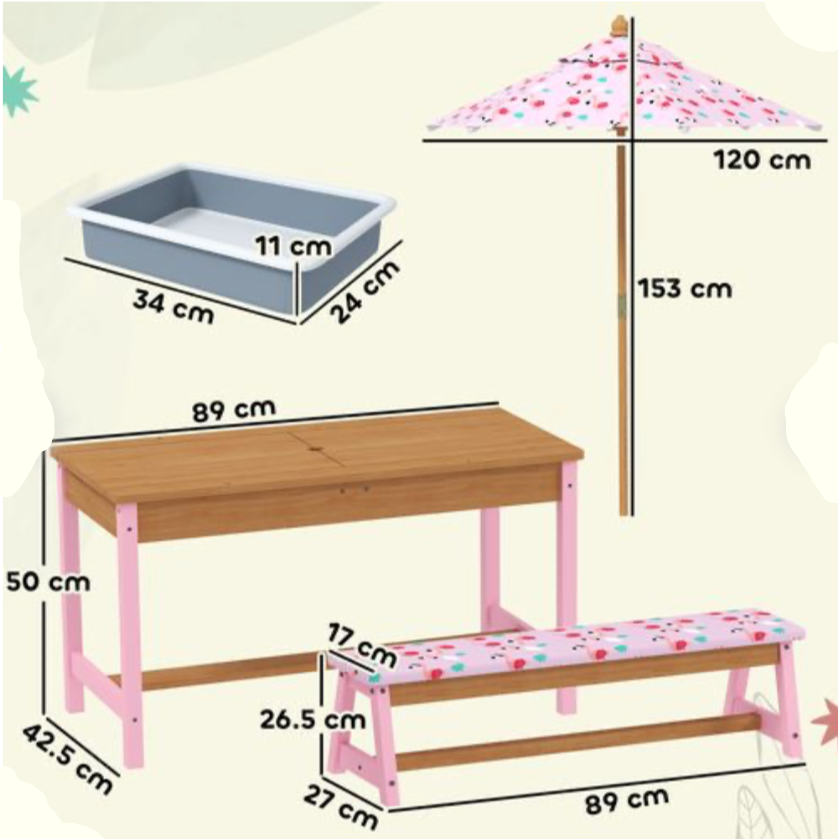 AIYAPLAY Kids Picnic Table, Wooden Children Garden Table and Bench Set, Pink AIYAPLAY The Little Baby Brand