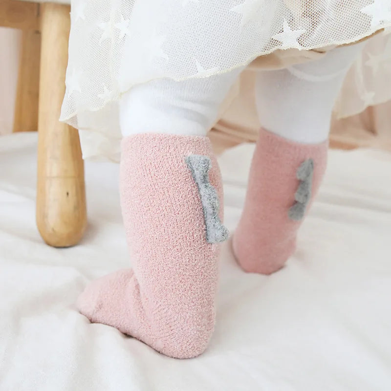Autumn and Winter New Coral Wool Thickened Baby Socks Dinosaur Baby Socks Children's Middle Tube Socks 0-3 Years Old Baby Socks The Little Baby Brand The Little Baby Brand