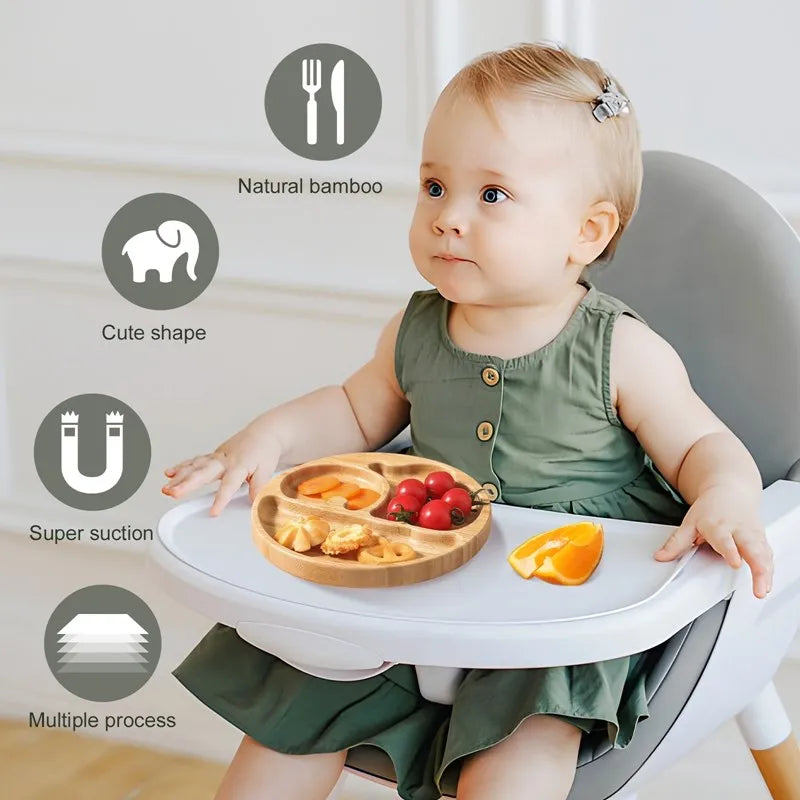 Baby Tableware Set Feeding Bowl Dinner Plate Cup Bibs Spoon Fork Bamboo Wooden Children's Feeding Dishes Sets BPA Free Non-Slip The Little Baby Brand The Little Baby Brand