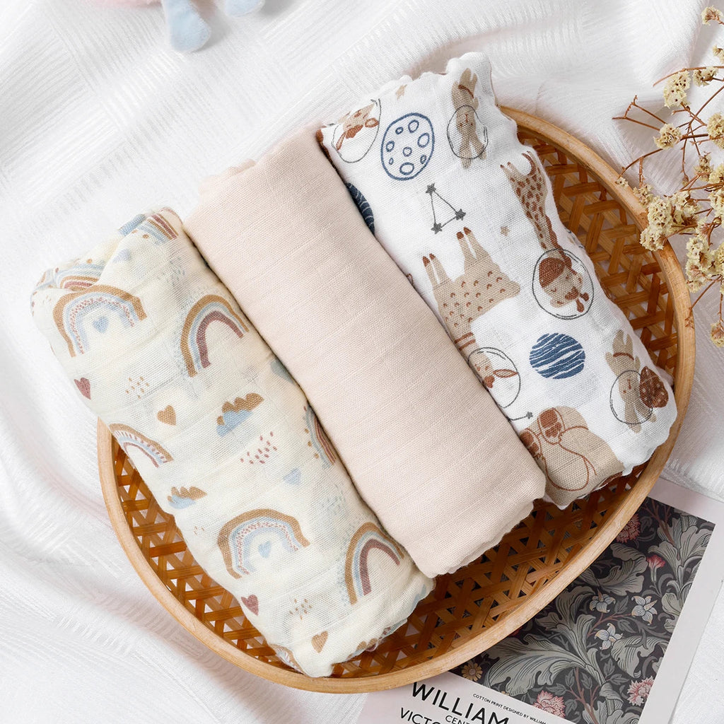 Kangobaby #My Soft Life# New 3pcs Pack Bamboo Cotton Baby Muslin Swaddle Blanket Newborn Wrap Infant Quilt 120x110cm The Little Baby Brand The Little Baby Brand