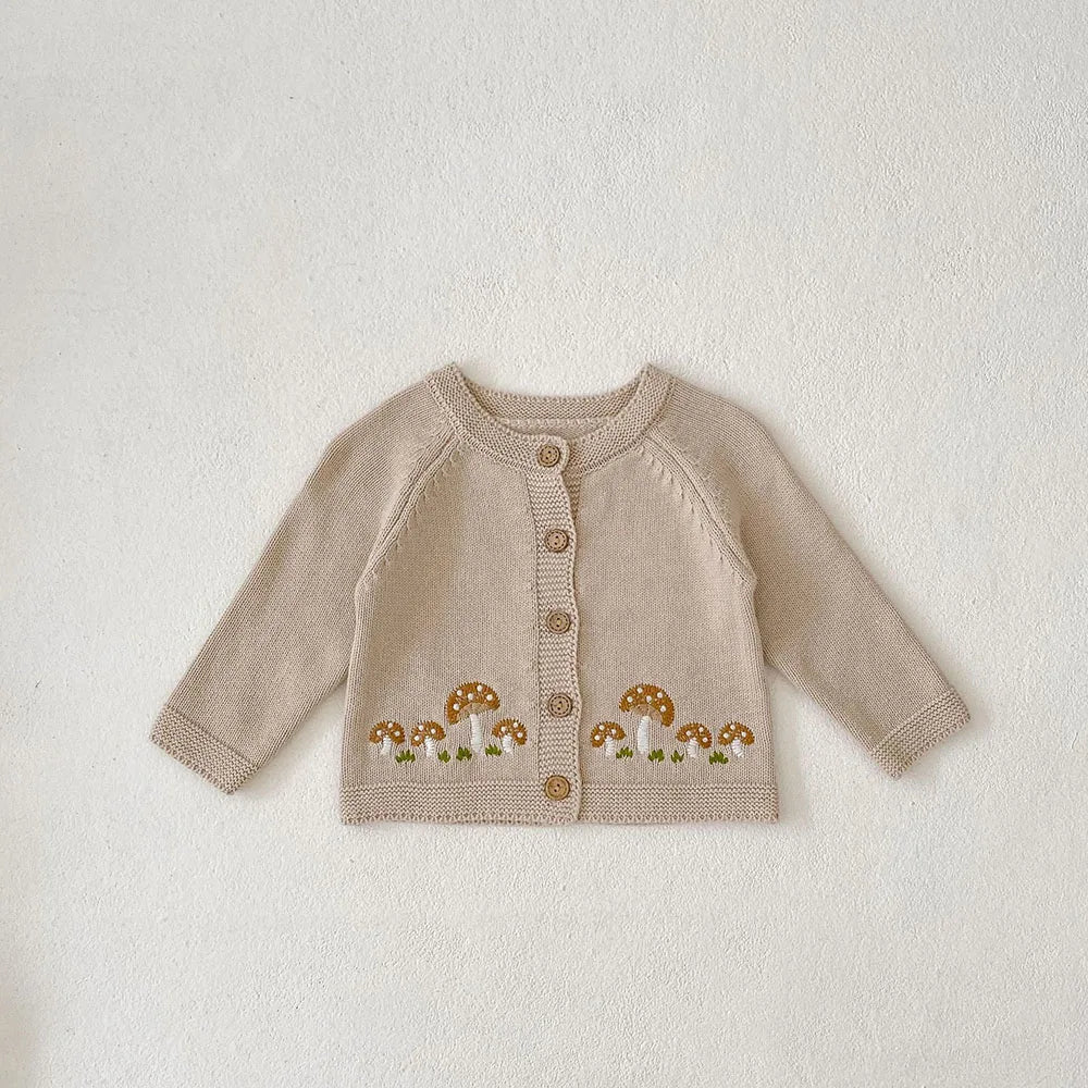 New 2024 Autumn Baby Sweaters 0-3Y Cute Mushroom Embroidery Girls Knitted Cardigans Coat Single Breast O-Neck Infant Sweater Top The Little Baby Brand The Little Baby Brand