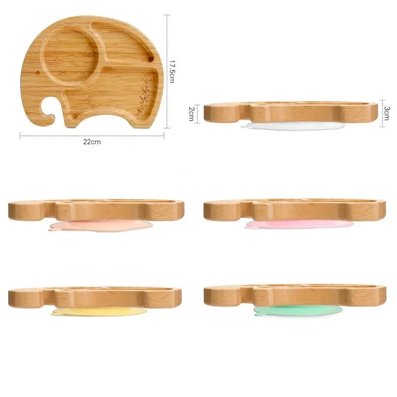 Baby Tableware Set Feeding Bowl Dinner Plate Cup Bibs Spoon Fork Bamboo Wooden Children's Feeding Dishes Sets BPA Free Non-Slip The Little Baby Brand The Little Baby Brand