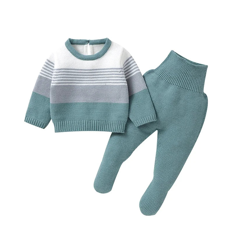 Newborn Baby Clothes Set Knitted Autumn Infant Boy Sweater Pullover Long Sleeve +Pants Kid Sweater +Trousers 2PC Fashion Striped The Little Baby Brand The Little Baby Brand