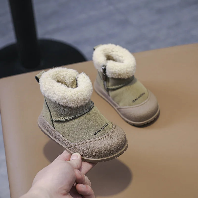 Cowhide Children's Winter Snow Boots Warm Suede Kids Cotton-padded Shoes Boys Girls Fashion Shoes The Little Baby Brand The Little Baby Brand