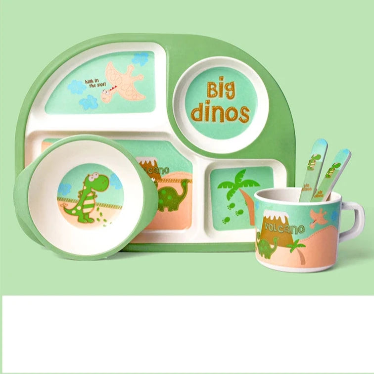 Cartoon Kids Tableware Children Dish with Partitions Bamboo Fiber Food Plates Fall-proof Baby Feeding Bowl Plate Baby Eating Set The Little Baby Brand The Little Baby Brand