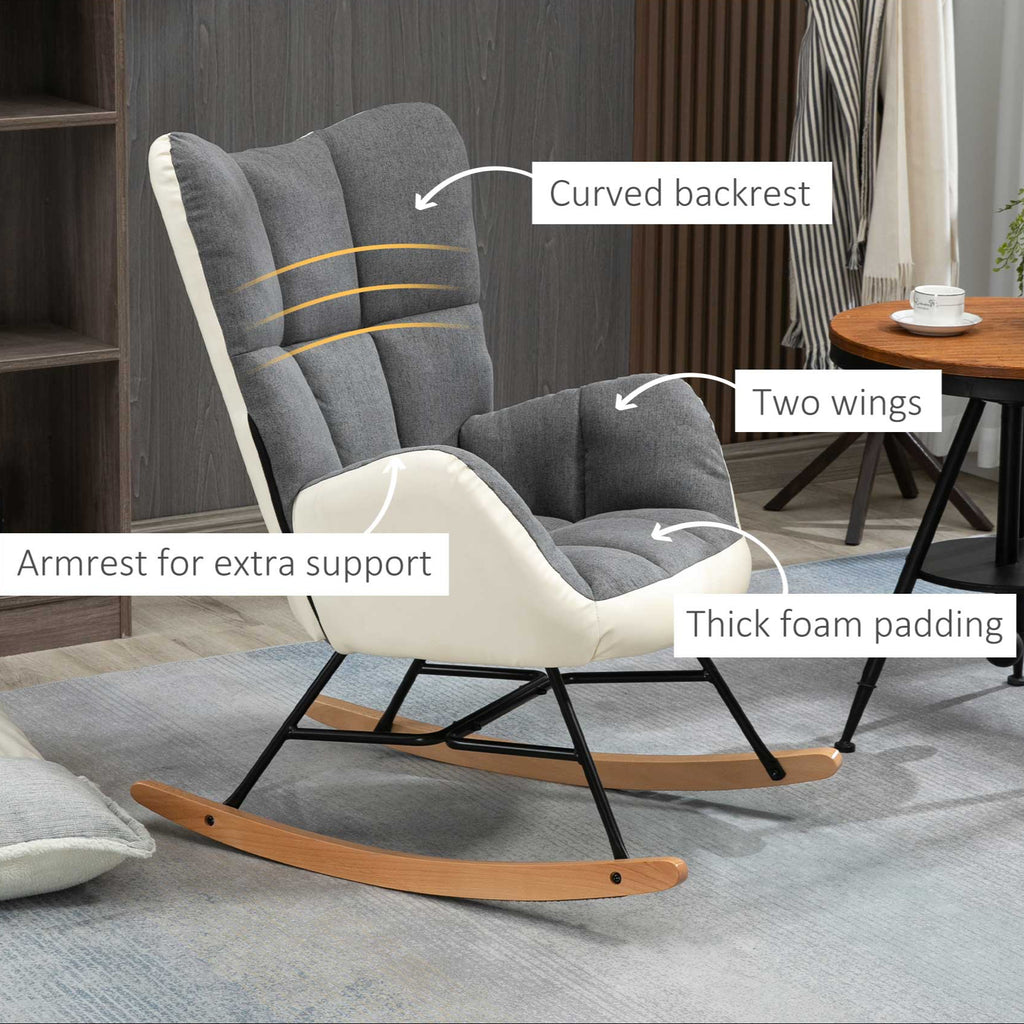 HOMCOM Rocking Chair for Nursery Upholstered Wingback Armchair Grey and Cream HOMCOM The Little Baby Brand