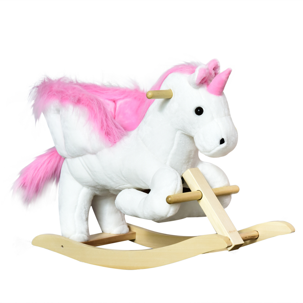 Kids Wooden Ride On Unicorn Rocking Horse Plush Toy Soft Seat Pink HOMCOM Unbranded The Little Baby Brand