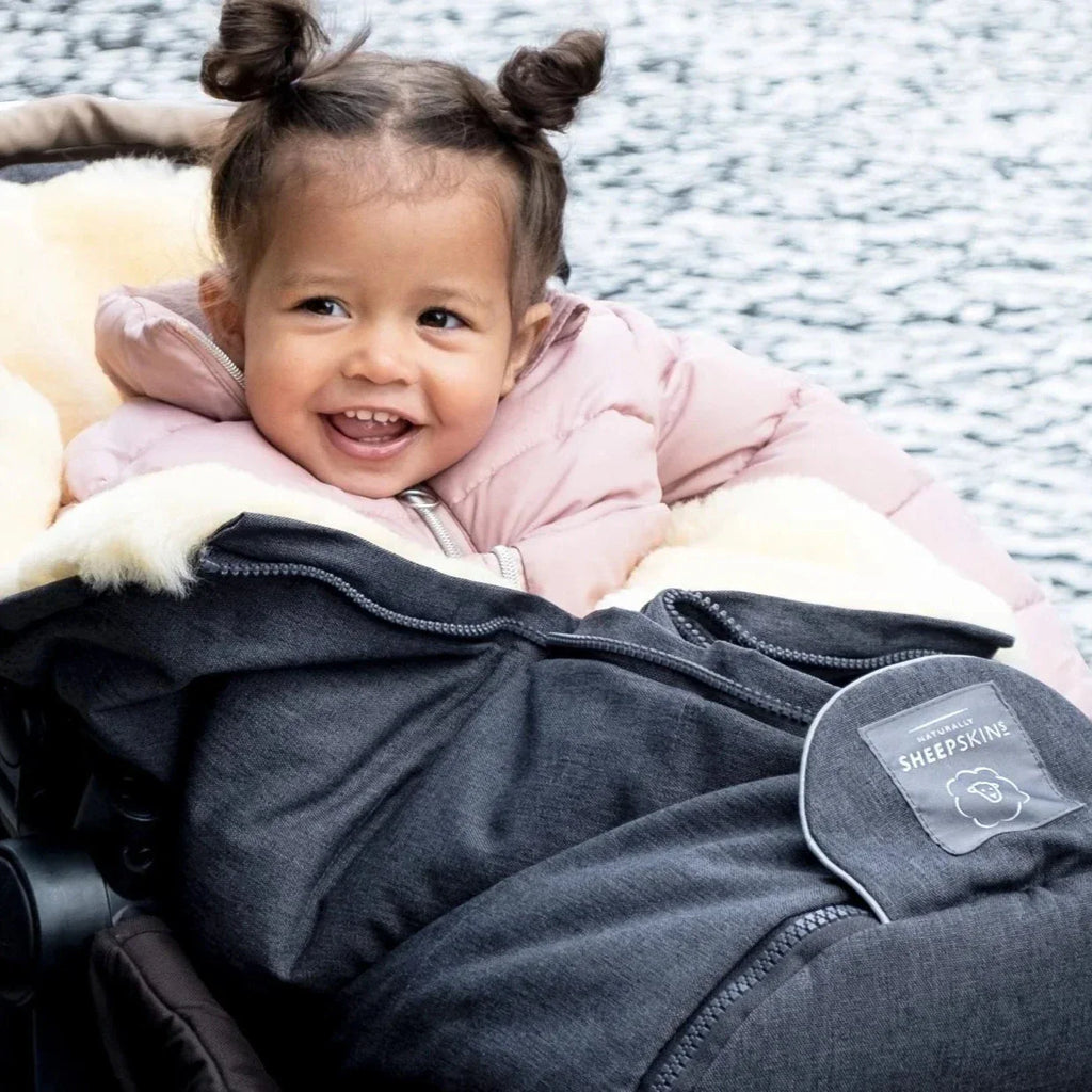Sheepskin Pram Liner Sheepskin Stroller Footmuff - Charcoal The Little Baby Brand The Little Baby Brand