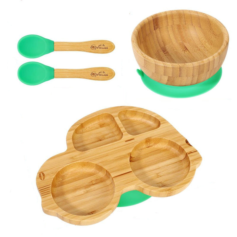 Baby Feeding Bamboo Car Plate Bowl & Spoon Set Vinsani The Little Baby Brand