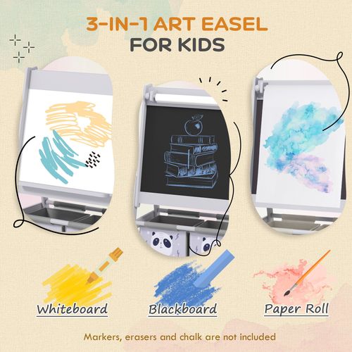 AIYAPLAY Kids Easel with Paper Roll, Blackboard, Whiteboard, Storage, Grey AIYAPLAY The Little Baby Brand