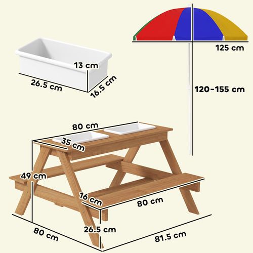Children's Outdoor Wooden Table Set with Adjustable Parasol & Storage AIYAPLAY The Little Baby Brand