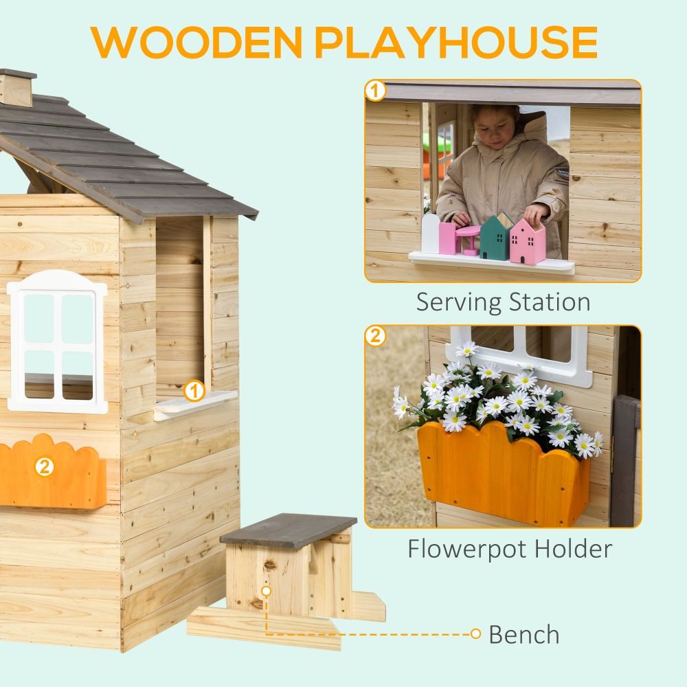 cubby house window planter box Wooden Kids Playhouse with Window Boxes and Bench – The Little Baby Brand