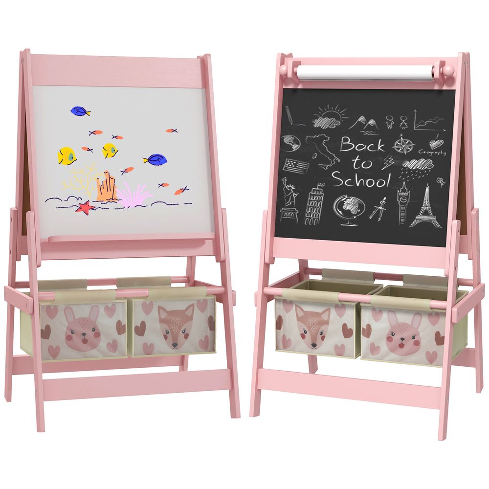 AIYAPLAY Kids Easel with Paper Roll, Blackboard, Whiteboard, Storage, Pink AIYAPLAY The Little Baby Brand