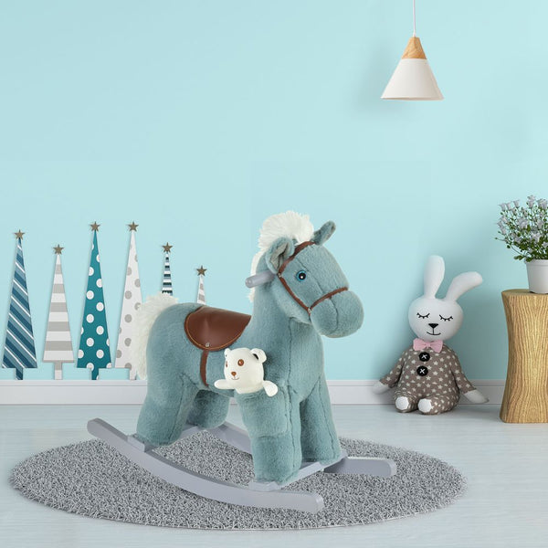 rocking horse Kids Plush Ride-On Rocking Horse with Plush Toy Sound Handle Grip Avasam The Little Baby Brand