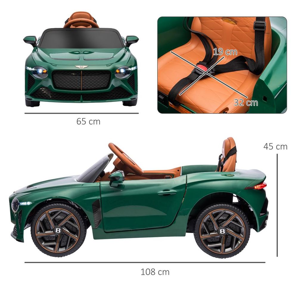 HOMCOM Bentley Bacalar Licensed 12V Kids Electric Ride-On with Remote - Green HOMCOM The Little Baby Brand
