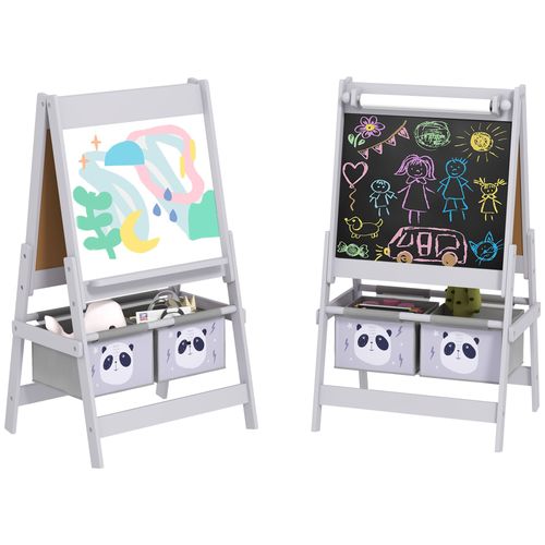 AIYAPLAY Kids Easel with Paper Roll, Blackboard, Whiteboard, Storage, Grey AIYAPLAY The Little Baby Brand