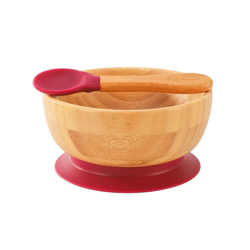 Baby Feeding Bamboo Bowl and Spoon Set Suction Plate Stay-Put Design Vinsani The Little Baby Brand