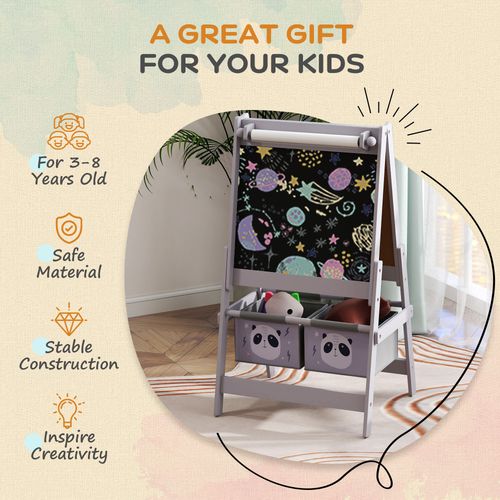 AIYAPLAY Kids Easel with Paper Roll, Blackboard, Whiteboard, Storage, Grey AIYAPLAY The Little Baby Brand