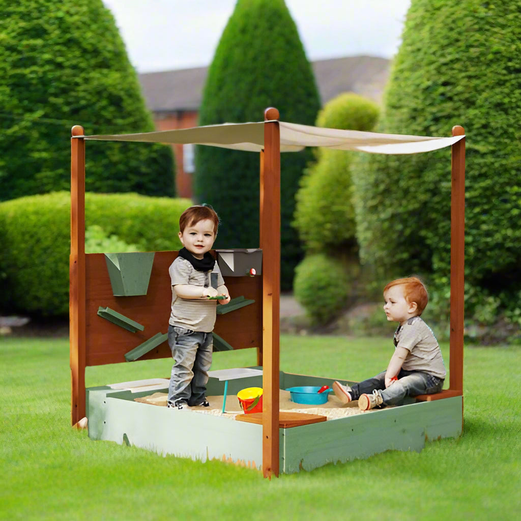 Outdoor Wooden Sandpit with Canopy & Toy Storage for Creative Play AIYAPLAY The Little Baby Brand