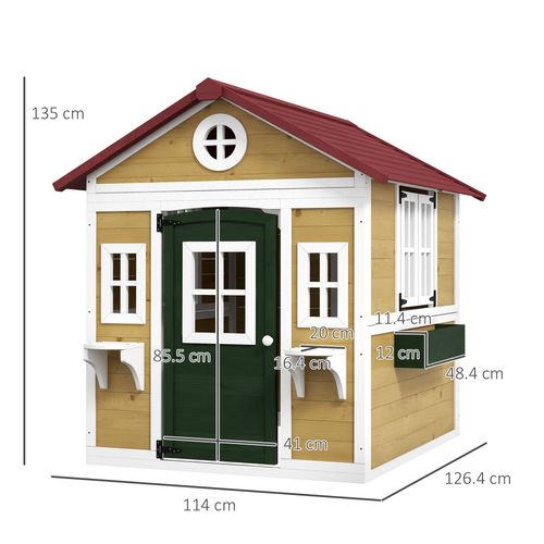 Outsunny Wooden Playhouse with Doors, Wooden, Plant Pots for Kids - Beige Outsunny The Little Baby Brand