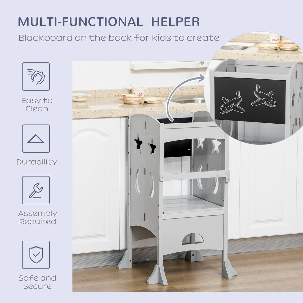 Kids Step Stool Toddler Kitchen Stool with Blackboard Lockable Handrail HOMCOM The Little Baby Brand