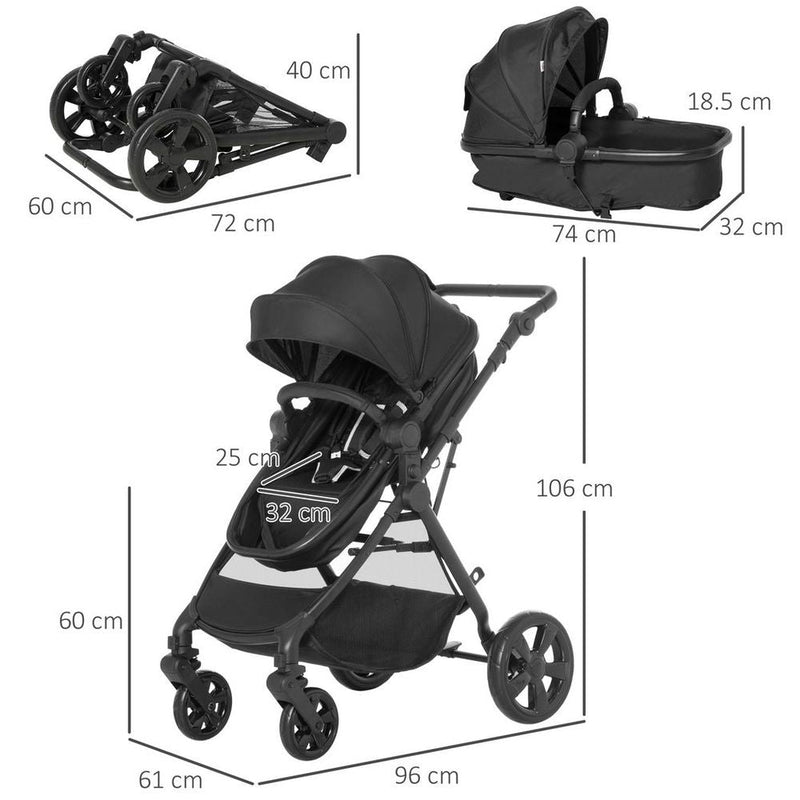 Black - Foldable Baby Pushchair with Fully Reclining Backrest Avasam The Little Baby Brand