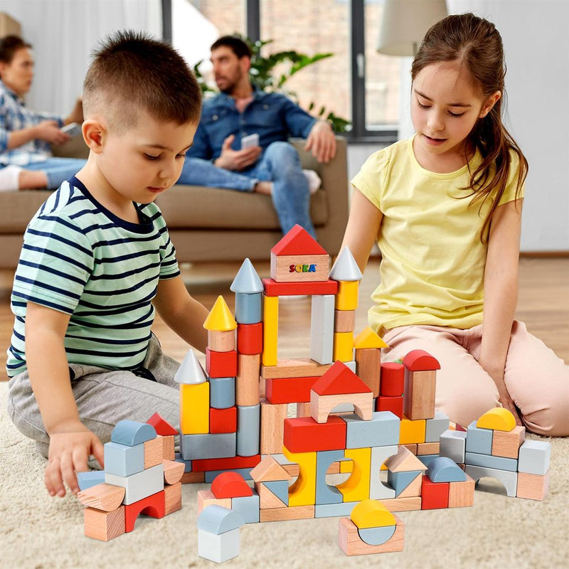 Building Blocks 100 piece Traditional Wooden Building Block Set SOKA Play Imagine Learn The Little Baby Brand