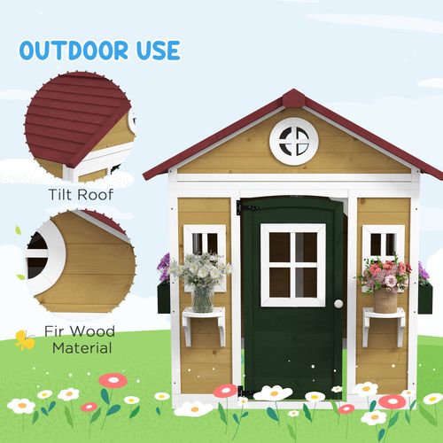 Outsunny Wooden Playhouse with Doors, Wooden, Plant Pots for Kids - Beige Outsunny The Little Baby Brand