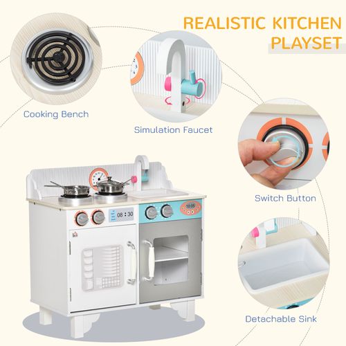 Kids Wooden Toy Kitchen Pretend Playset with Sink Faucet Pot HOMCOM The Little Baby Brand