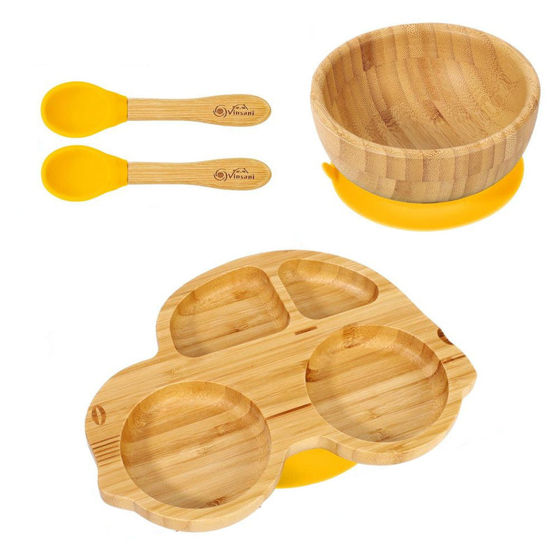 Baby Feeding Bamboo Car Plate Bowl & Spoon Set Vinsani The Little Baby Brand