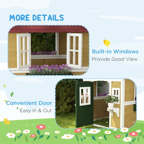 Outsunny Wooden Playhouse with Doors, Wooden, Plant Pots for Kids - Beige Outsunny The Little Baby Brand