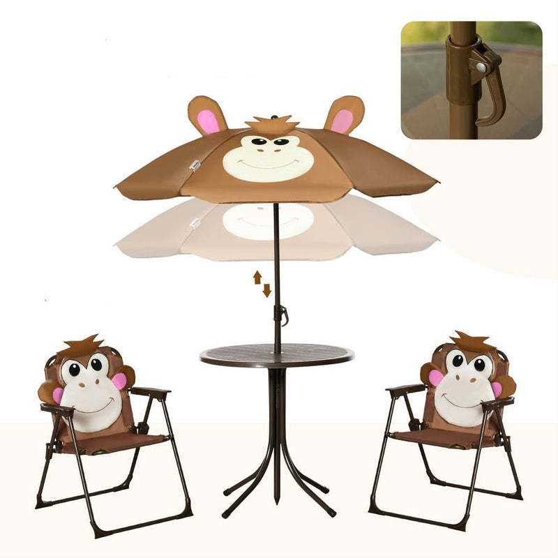 Kids Foldable Four-Piece Garden Set Table, Chairs, Umbrella Outsunny The Little Baby Brand