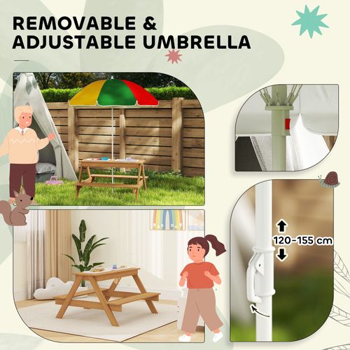 Children's Outdoor Wooden Table Set with Adjustable Parasol & Storage AIYAPLAY The Little Baby Brand