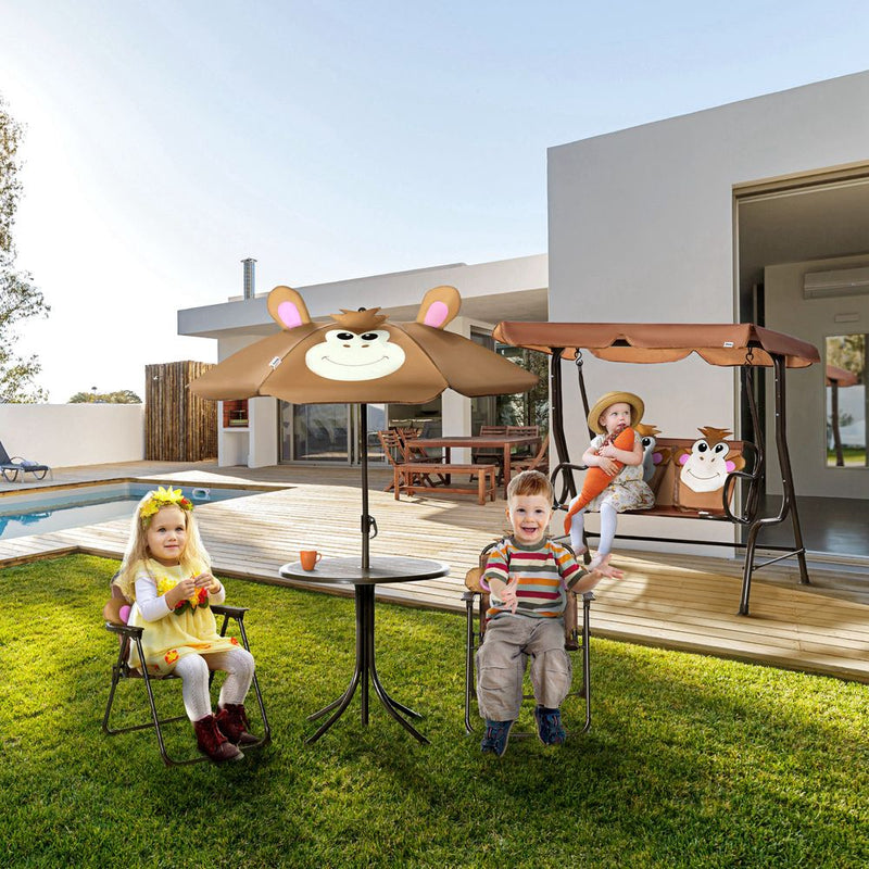 Kids Foldable Four-Piece Garden Set Table, Chairs, Umbrella Outsunny The Little Baby Brand